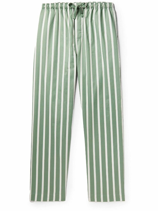Photo: Derek Rose - Straight-Leg Striped Royal 219 Cotton-Satin Drawstring Trousers - Green