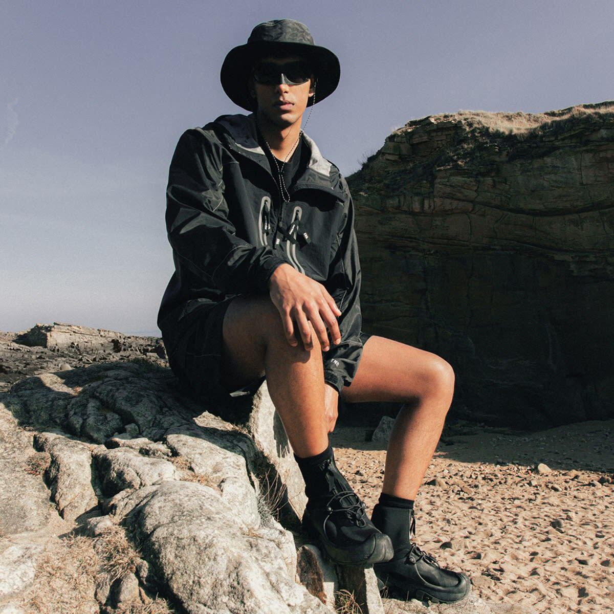 END. x and wander Nylon Print Jacket in Charcoal