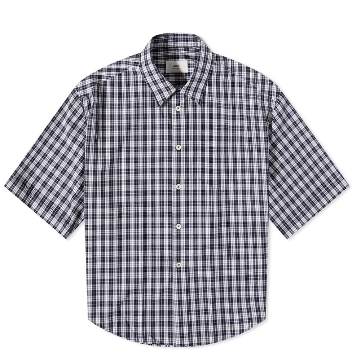 Photo: AMI Men's Check Short Sleeve Shirt in Nautic Blue/White