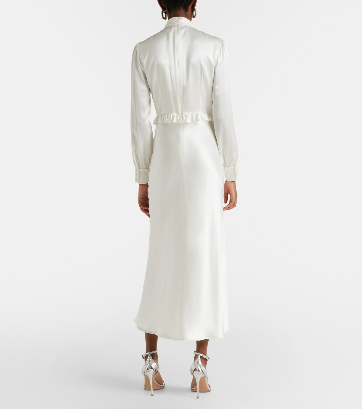 Alessandra Rich Bow-detail ruffled silk satin midi dress