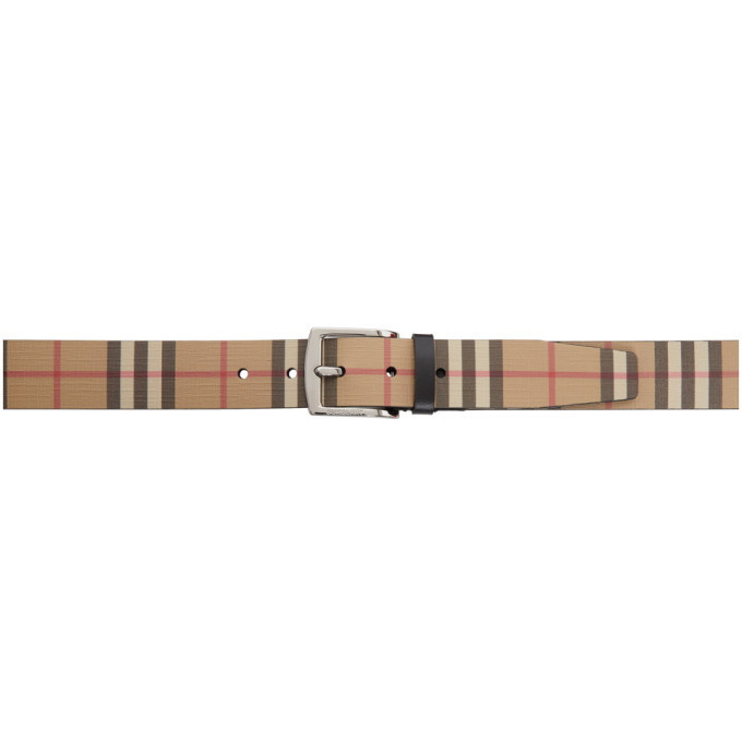 BURBERRY Leather-trimmed checked coated-canvas belt