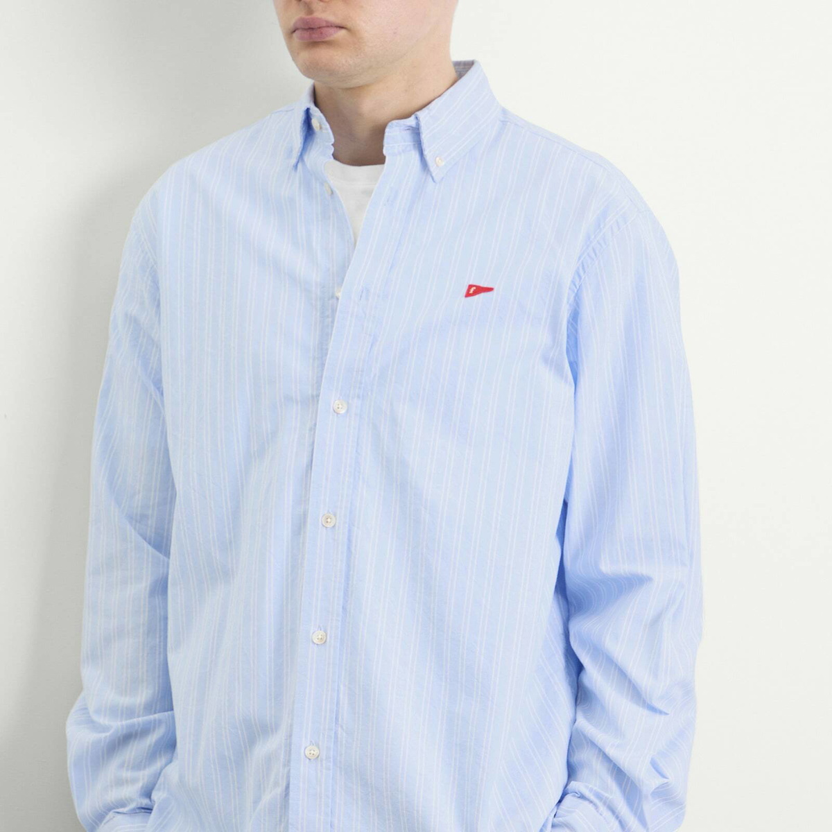 Foret Men's Flag Oxford Shirt in Light Blue Stripe