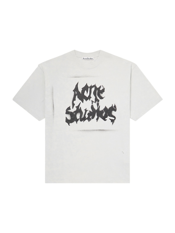 Photo: Acne Studios - Logo-Print Distressed Cotton-Blend Jersey T-Shirt - White
