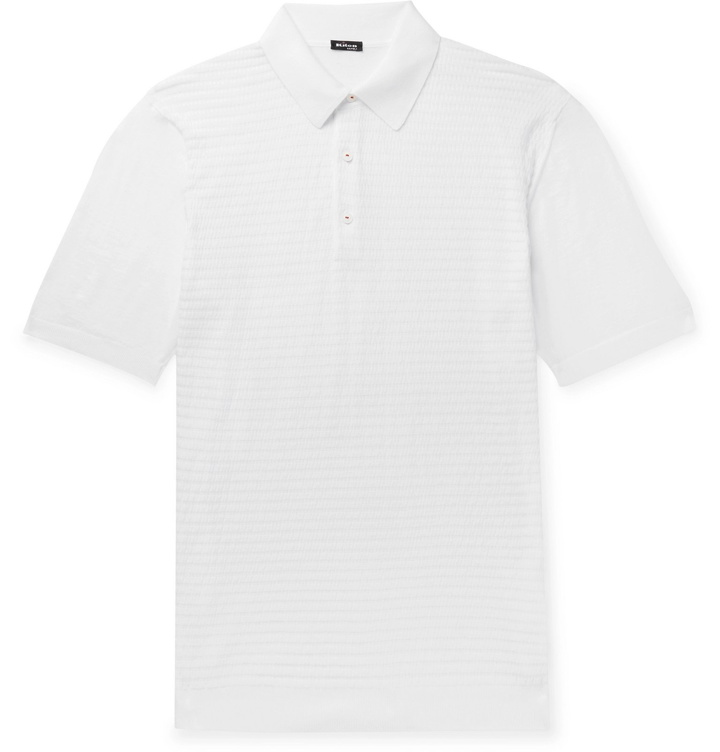 Photo: Kiton - Slim-Fit Waffle-Knit Cotton Polo Shirt - White