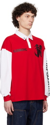 KUSIKOHC Red & White Rugby Long Sleeve Polo