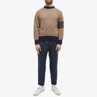 Thom Browne Men's 4 Bar Shetland Crew Knit in Medium Brown