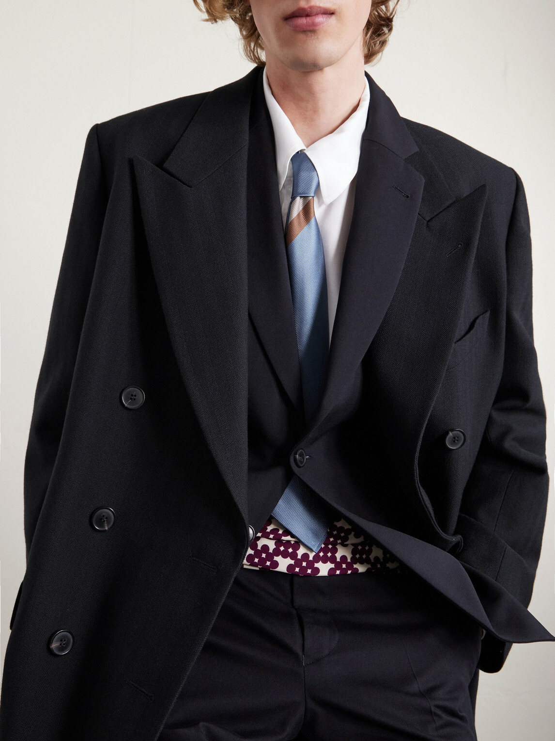 Dries Van Noten - Double-Breasted Herringbone Cotton and Wool-Blend Coat - Black