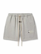 FEAR OF GOD ESSENTIALS - NBA Straight-Leg Appliquéd Cotton-Blend Jersey Drawstring Shorts - Gray