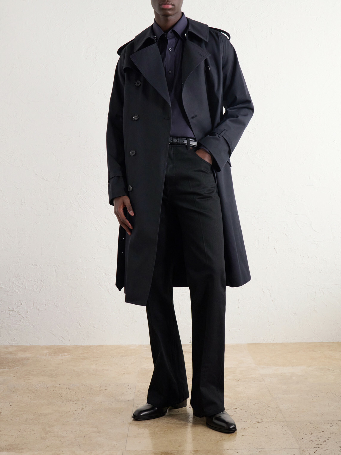 Husbands - Double-Breasted Belted Gabardine Trench Coat - Blue