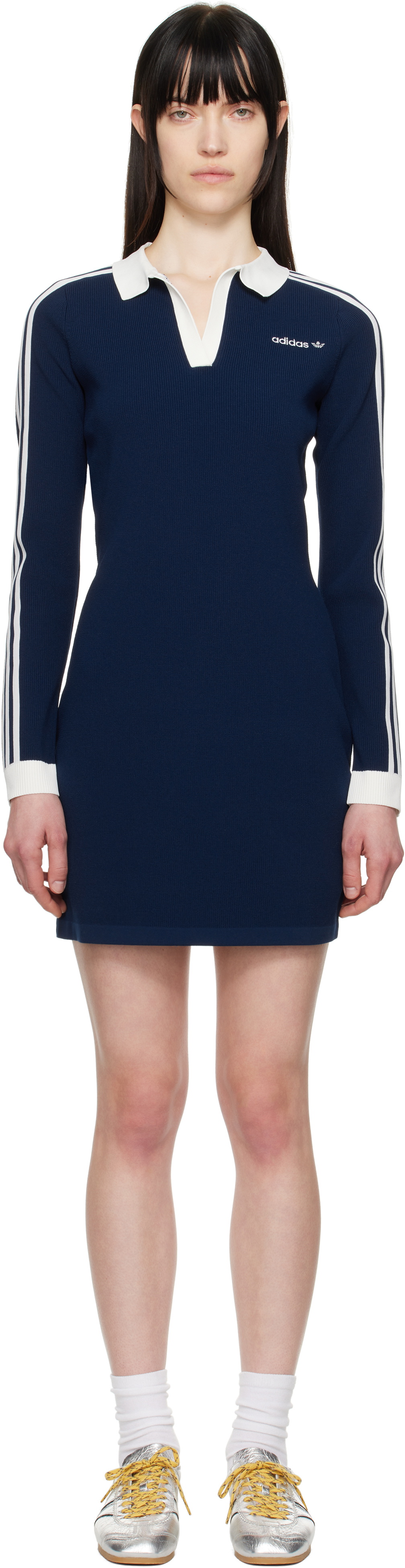 adidas Originals Navy Knitted Polo Minidress