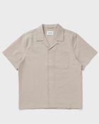 ølåf Seersucker Shirt Ss Beige - Mens - Shortsleeves