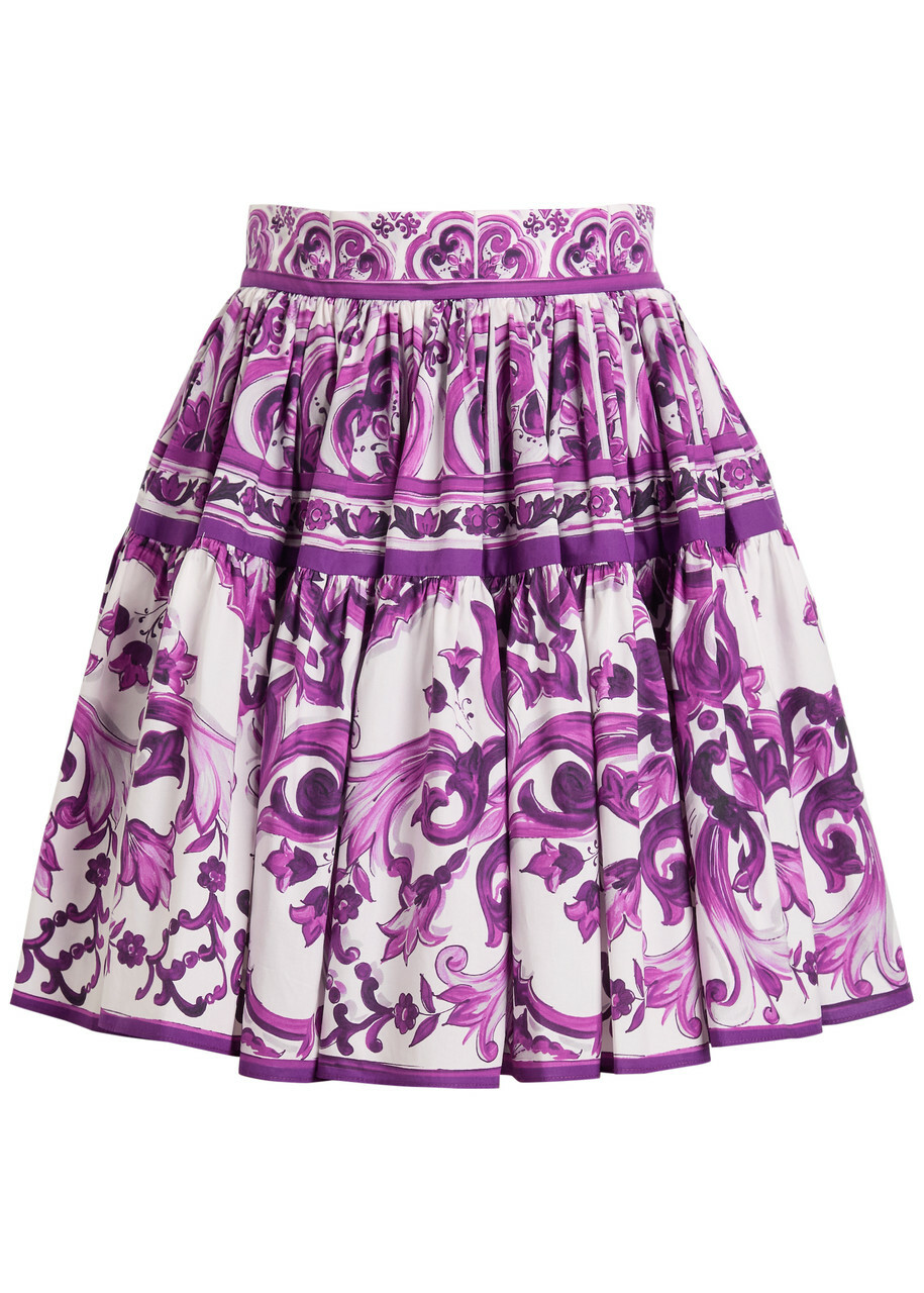 スカート DOLCE & GABBANA MAIOLICA PRINT COTTON LONG SKIRT Long majolica-print poplin skirt in Multicolor for Women