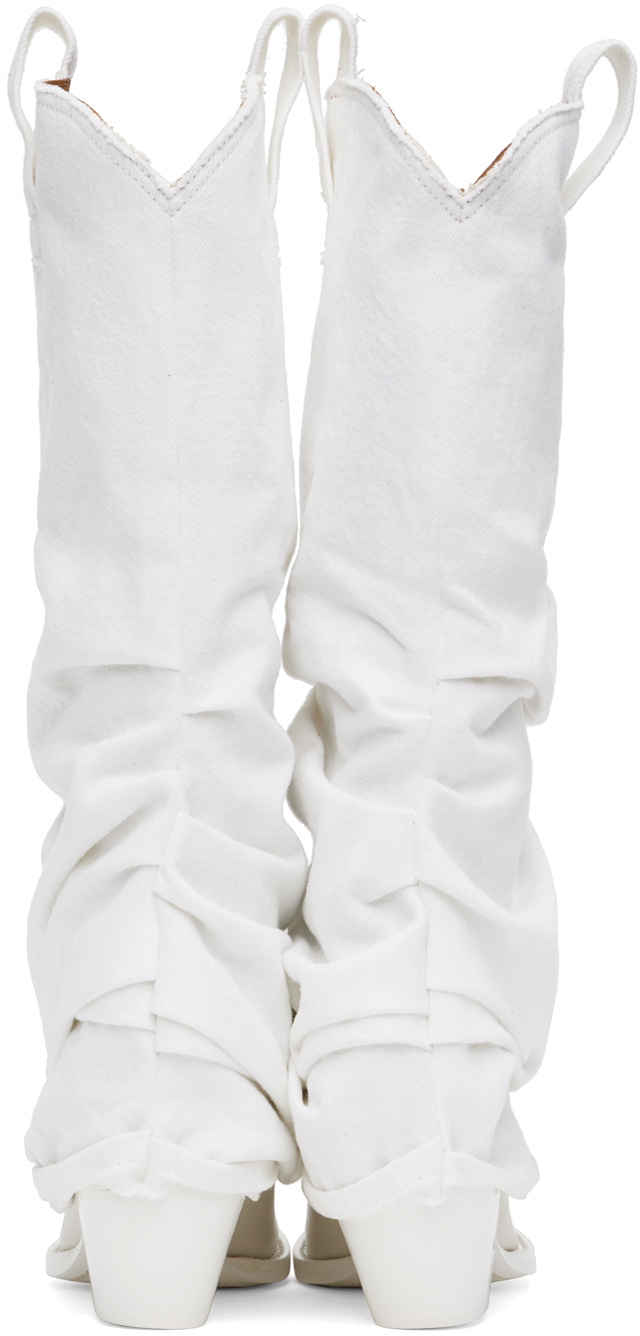 R13 White Mid Cowboy Denim Sleeve Boots