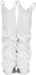 R13 White Mid Cowboy Denim Sleeve Boots