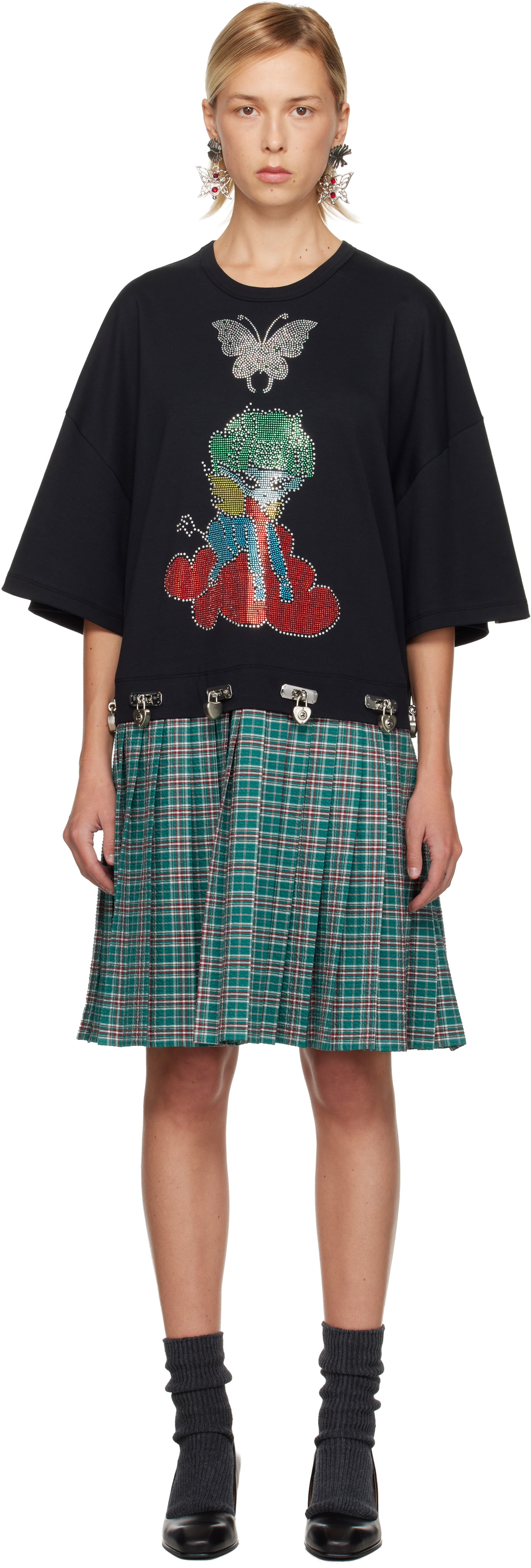 Chopova Lowena Black & Green Spaced Out T-Shirt Minidress