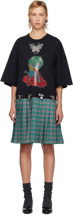 Photo: Chopova Lowena Black & Green Spaced Out T-Shirt Minidress