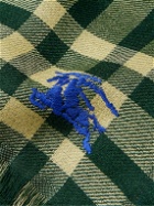 Burberry - Fringed Logo-Embroidered Checked Wool-Blend Scarf