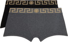 Versace Underwear Two-Pack Black & Gray Greca Border Boxer Briefs
