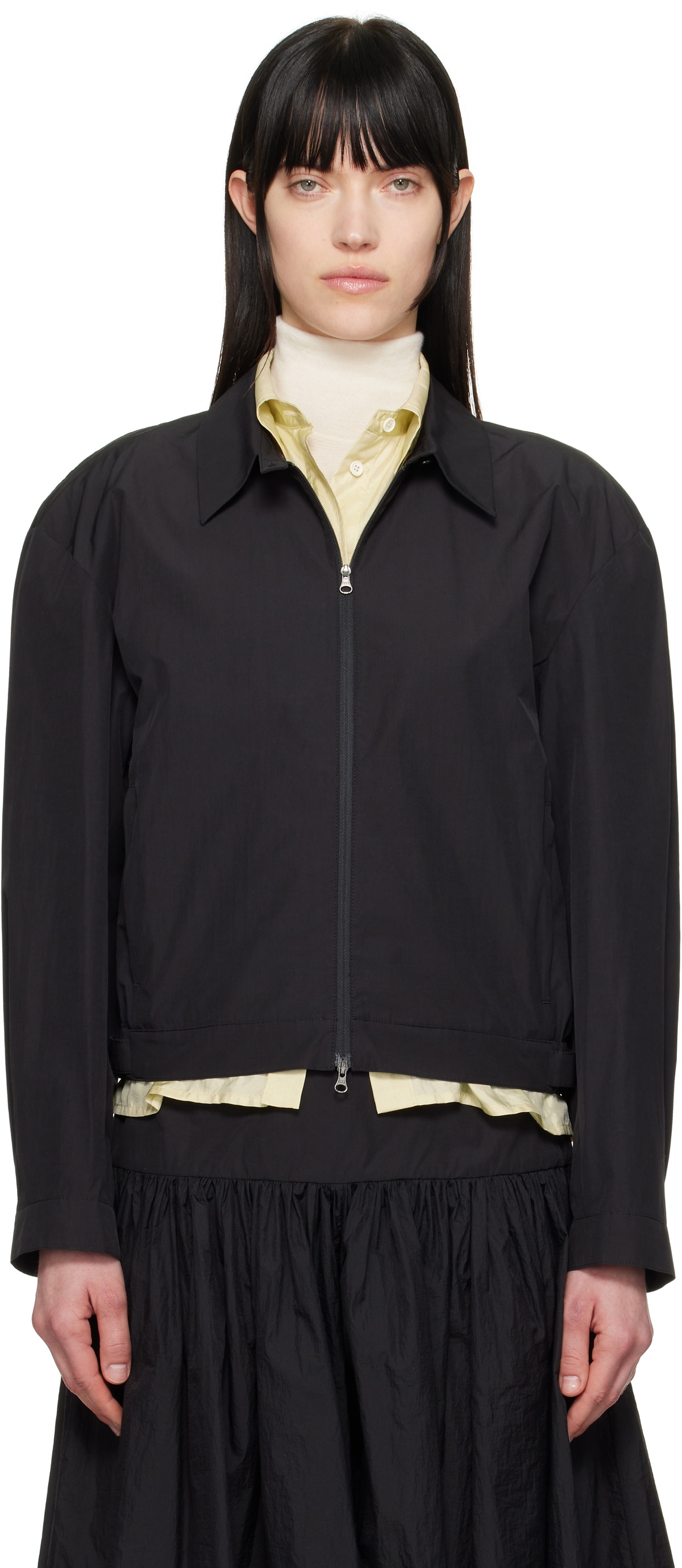 AMOMENTO Black Cropped Zip-Up Jacket