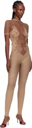 Poster Girl Beige Leaves Fishnet Jumpsuit