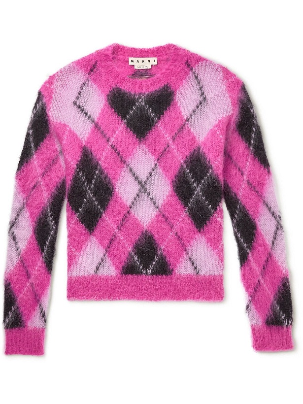 Photo: Marni - Argyle Mohair-Blend Sweater - Pink