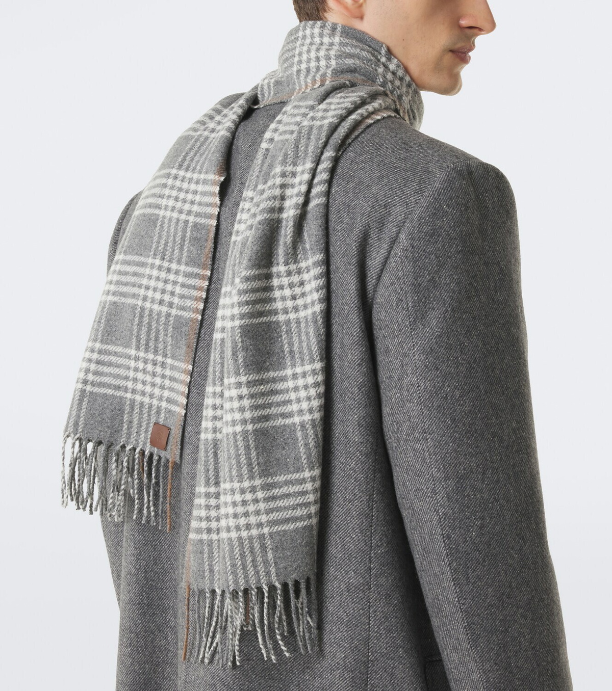 Eleventy Checked silk, wool, and cashmere scarf