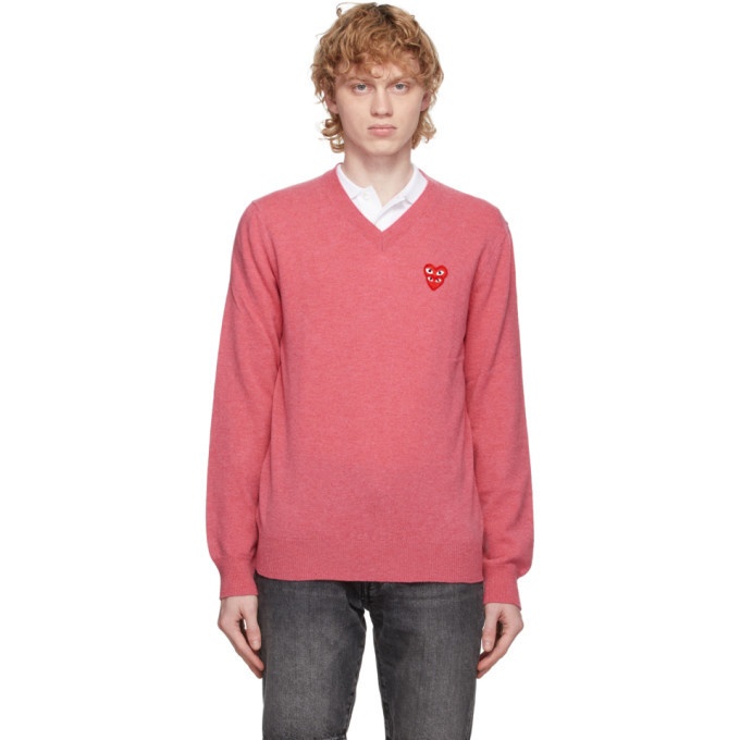 Photo: Comme des Garcons Play Pink Double Heart V-Neck Sweater