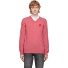 Comme des Garcons Play Pink Double Heart V-Neck Sweater