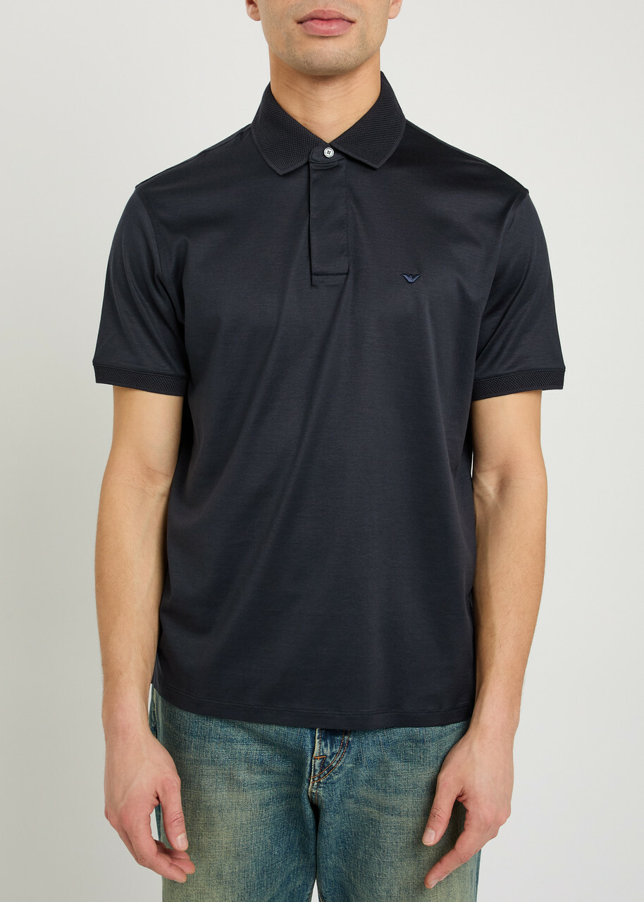 Emporio Armani Logo-embroidered Jersey Polo Shirt Navy