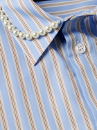 Simone Rocha - Faux Pearl-Embellished Striped Cotton-Poplin Shirt - Blue