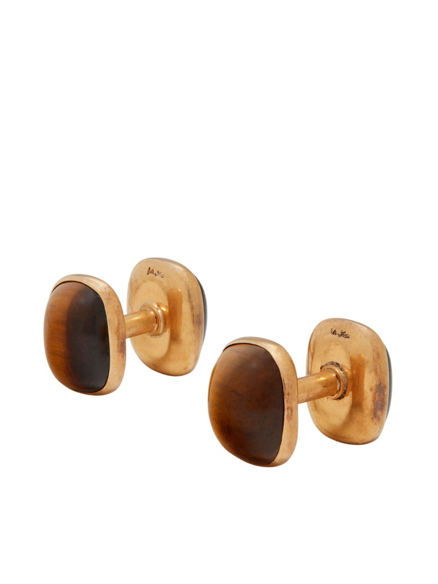 Photo: FOUNDWELL - Vintage 1960s 14-Karat Gold Tiger's Eye Cufflinks