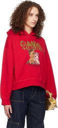 GANNI Red Graphic Cropped Hoodie