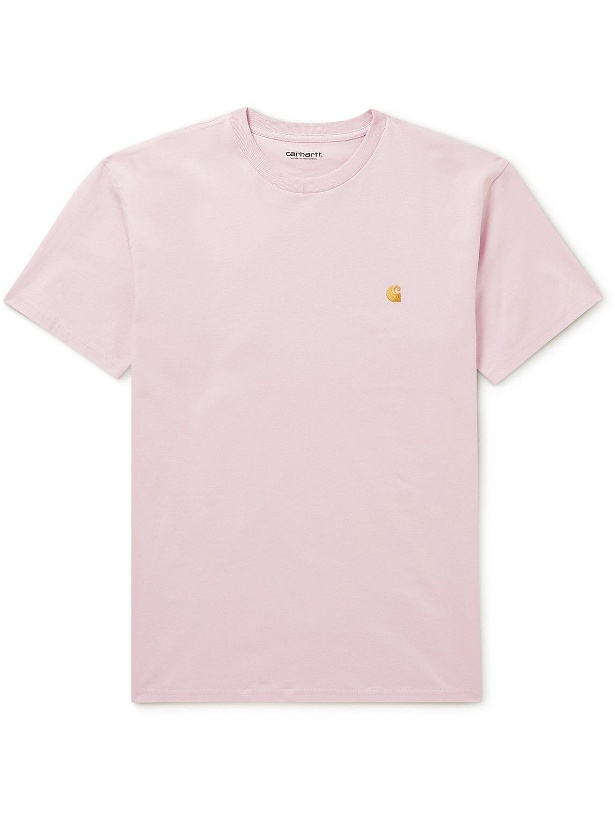 Photo: Carhartt WIP - Logo-Embroidered Cotton-Jersey T-Shirt - Pink