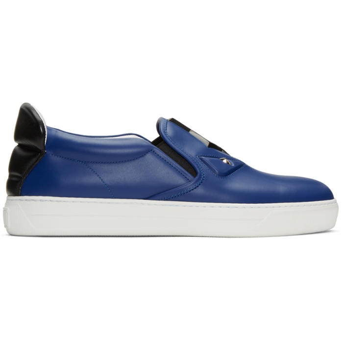 Photo: Fendi Blue Bag Bug Slip-On Sneakers