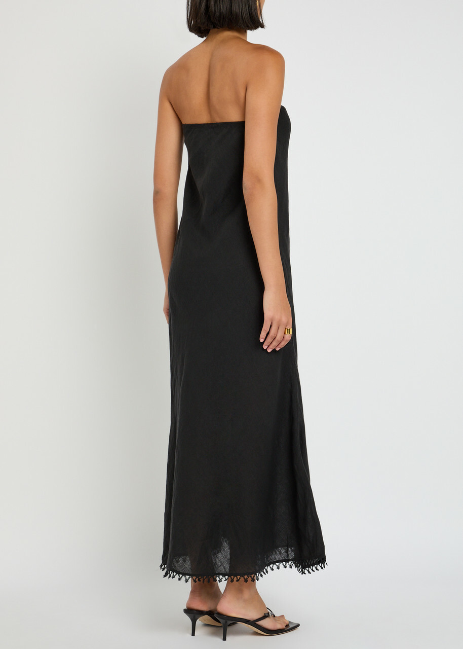Skall Studio Victoria Strapless Linen Maxi Dress Black