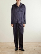Derek Rose - Brindisi 127 Camp-Collar Printed Silk-Satin Pyjama Set - Blue