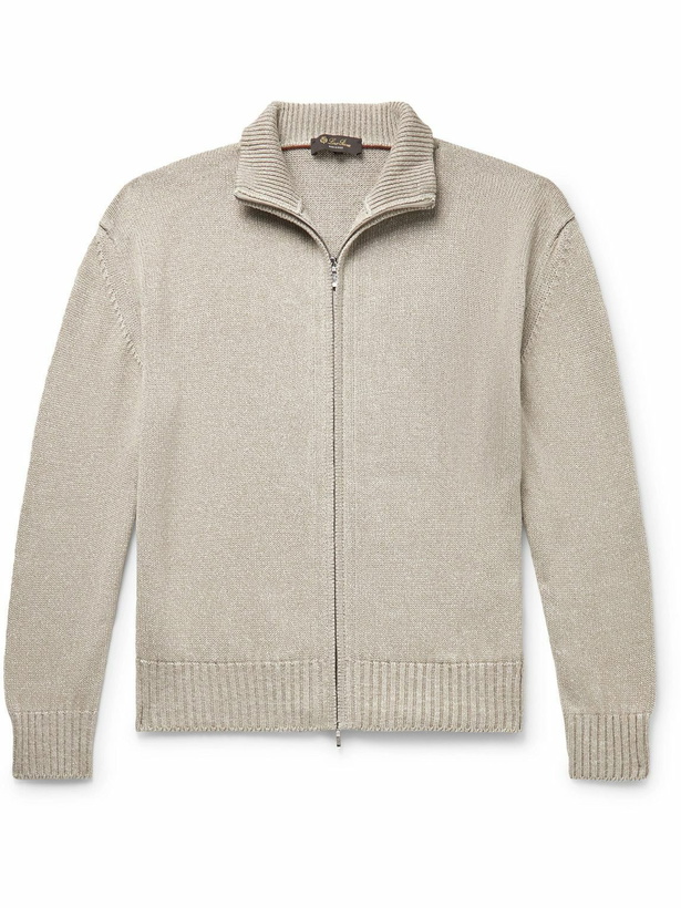 Photo: Loro Piana - Silk and Linen-Blend Zip-Up Cardigan - Gray