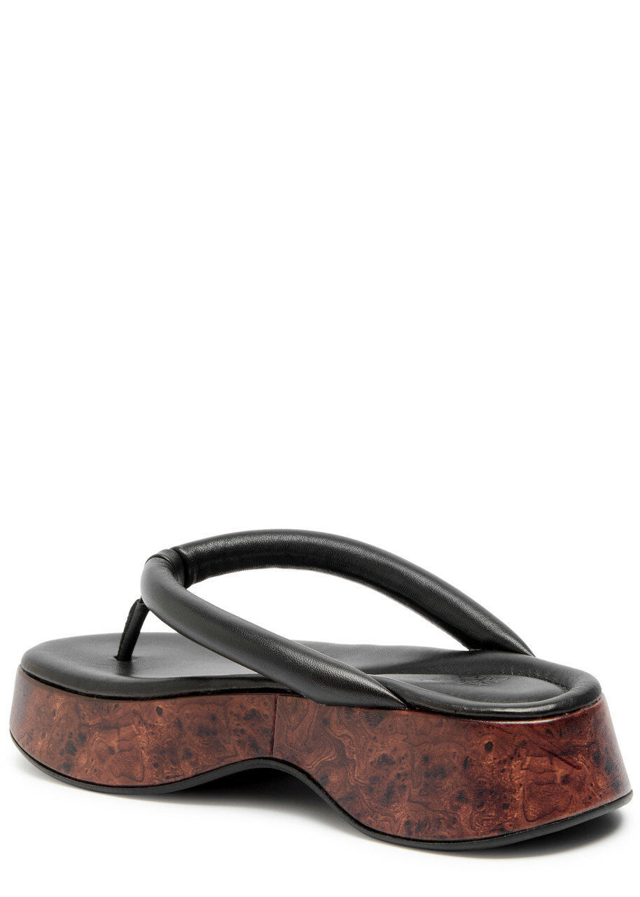 Gia Borghini Hazel Wood-effect Leather Flip Flops Black