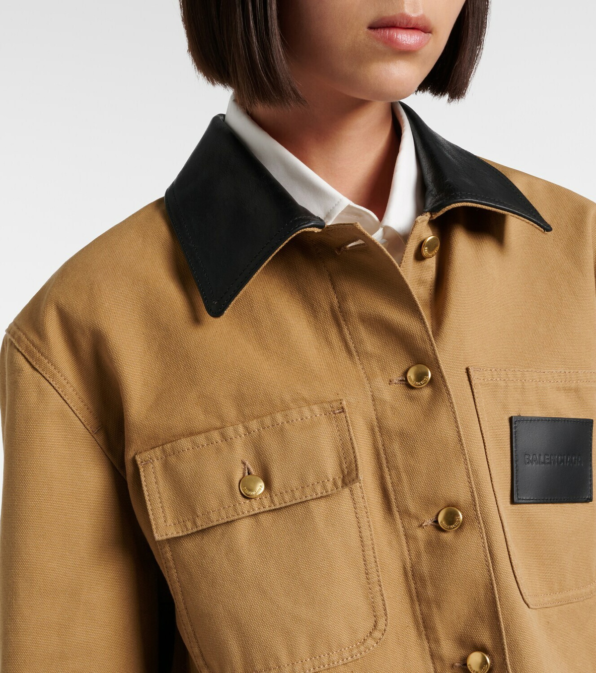 Balenciaga Cropped leather-trimmed cotton jacket