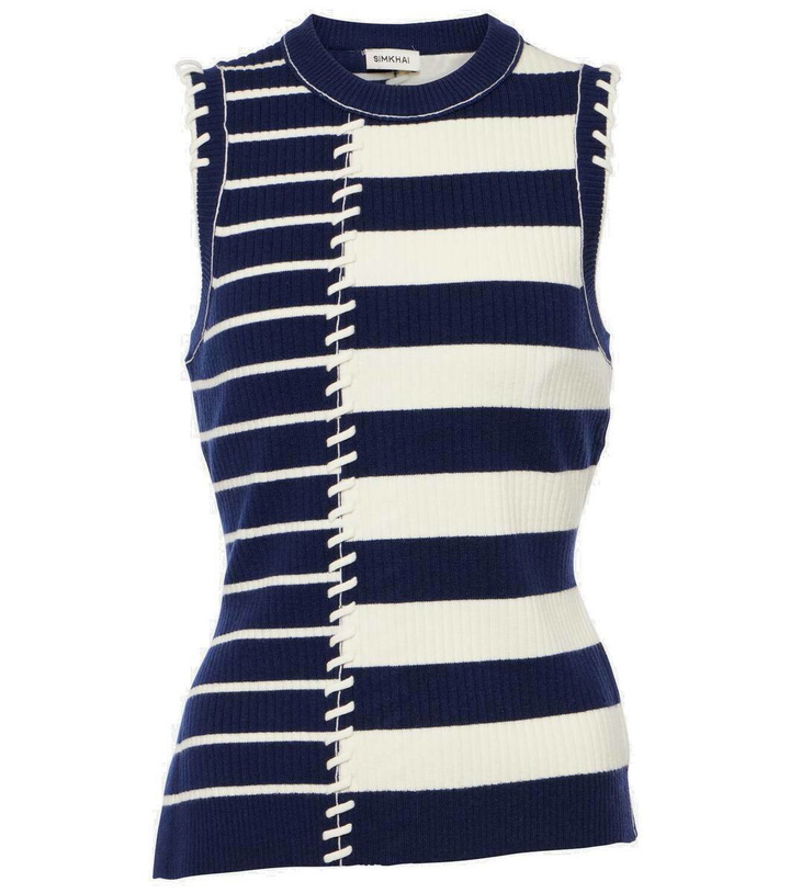 Photo: Simkhai Joelene asymmetric striped wool-blend top