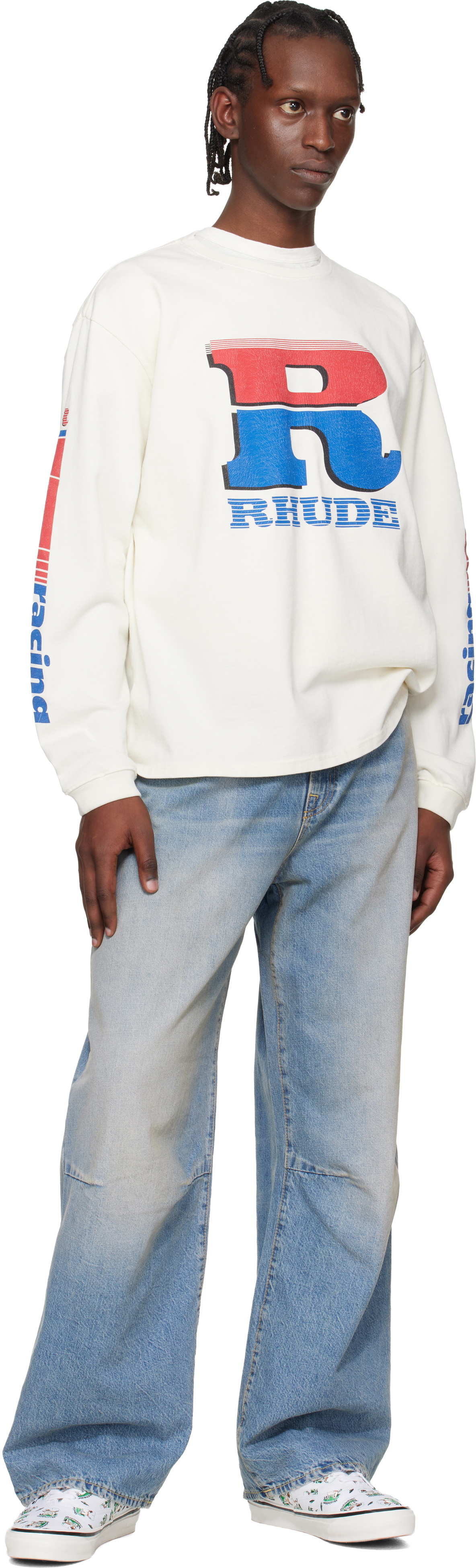 Rhude Off-White Split Petrol Logo LS T-shirt