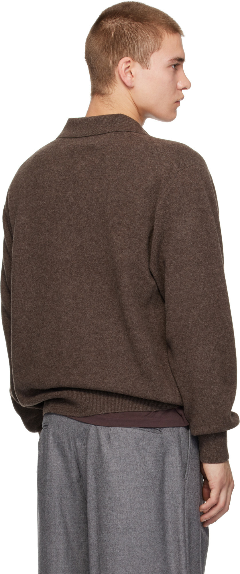 ssstein Brown Extra Fine Wool Knit Skipper Sweater