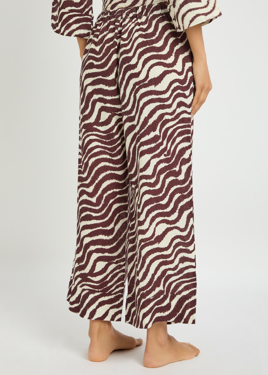 Desmond & Dempsey Tide Zebra-print Linen Trousers Brown