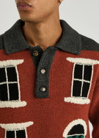 JW Anderson House-intarsia Wool Polo Jumper Dark Brown