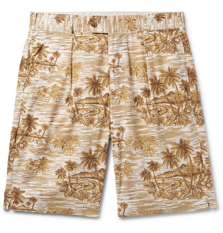 Photo: Engineered Garments - Sunset Pleated Printed Cotton Shorts - Beige