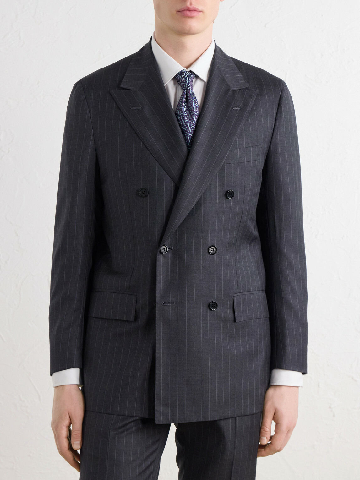 Kiton - Double-Breasted Pinstriped Wool Suit Jacket - Gray