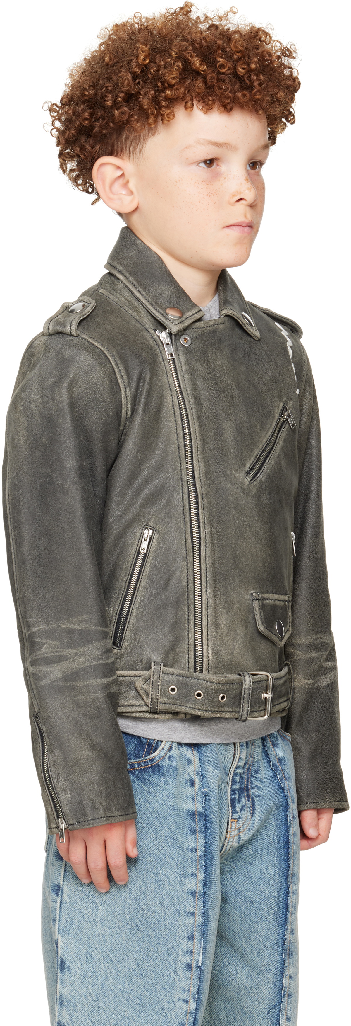 Marni Kids Gray 'Marni' Symbol Leather Jacket