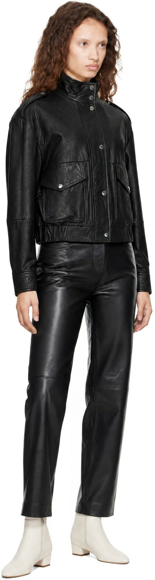 BOSS Black Stand Collar Grained Leather Jacket