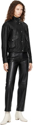 BOSS Black Stand Collar Grained Leather Jacket