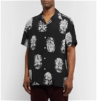 Wacko Maria - Neck Face Camp-Collar Printed Matte-Satin Shirt - Black